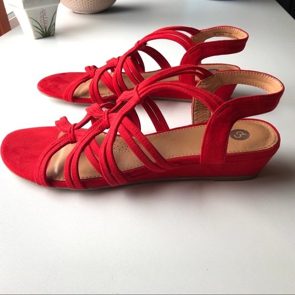 COPY - Dress Barn Red Stretch Strap Wedges - Picture 2 of 8